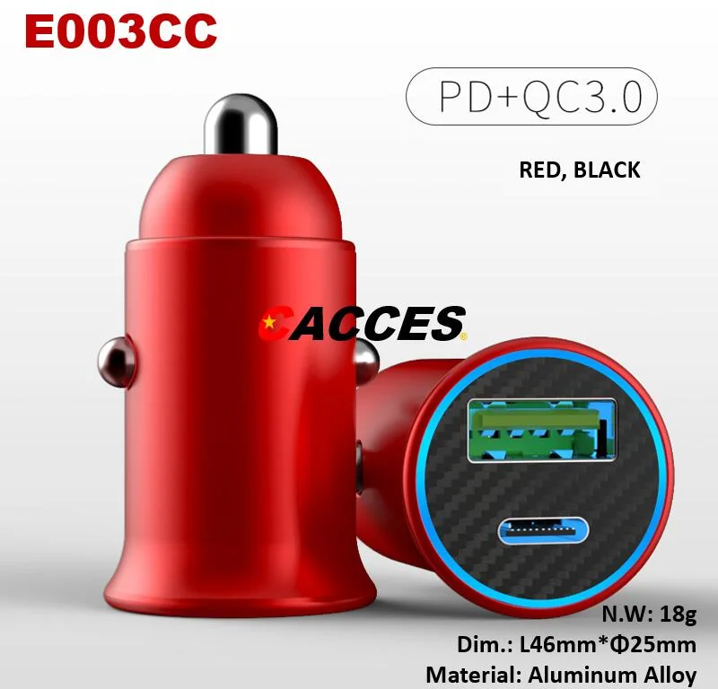 Pd 60W/30W QC3.0 Rapid Charging 12-24V 4.8A Dual Mini Super USB Car Charger All Metal Mini Flush Cigarette Lighter USB Adapter Car Phone Fast Charging Socket